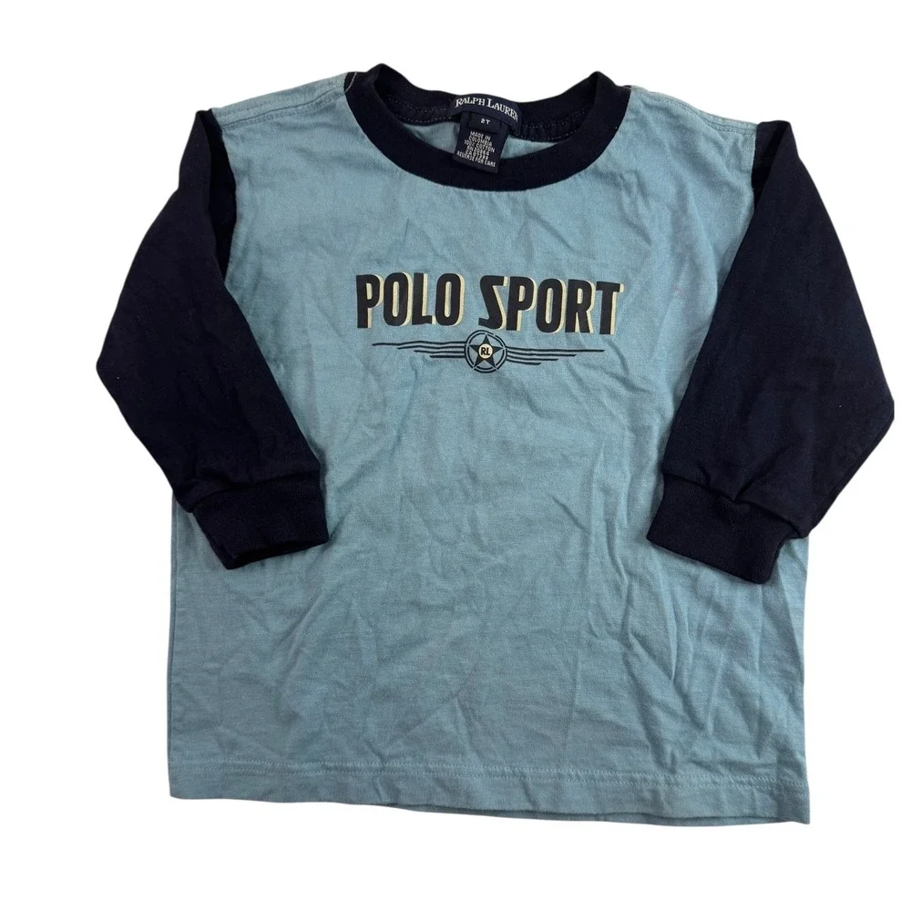 Ralph Lauren Polo Sport Shirt Long Sleeve Graphic T-Shirt Blue Boys Size 2T